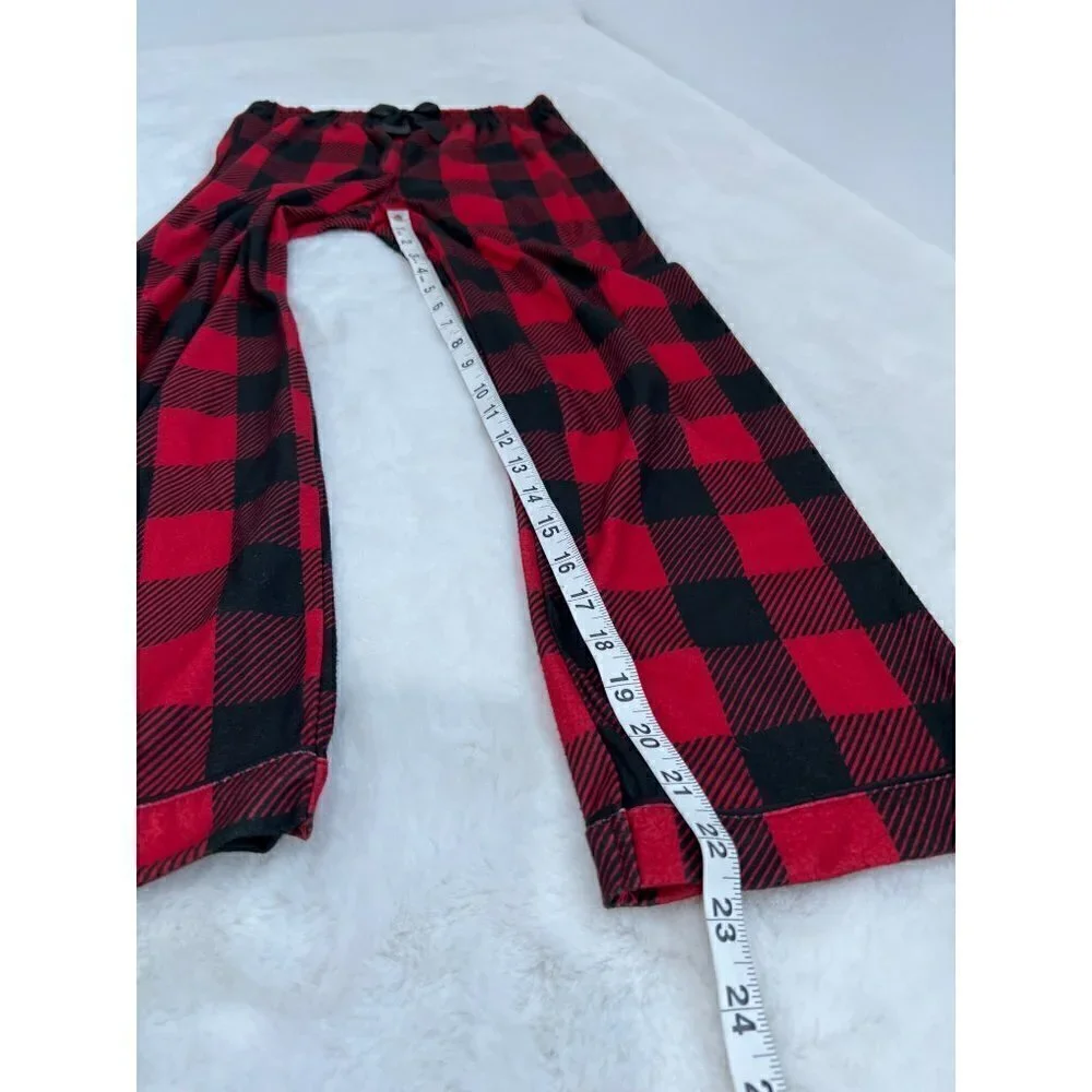 New DreamLife Size Kids S (7-9) Flannel Pajama Set w/Scrunchies Black/Red Plaid